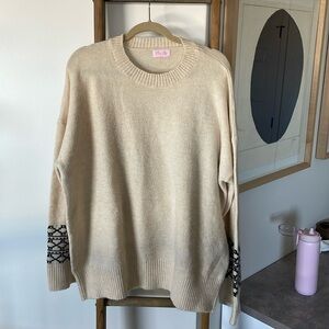 Pink Lily Cream Sweater with Sleeve Detail